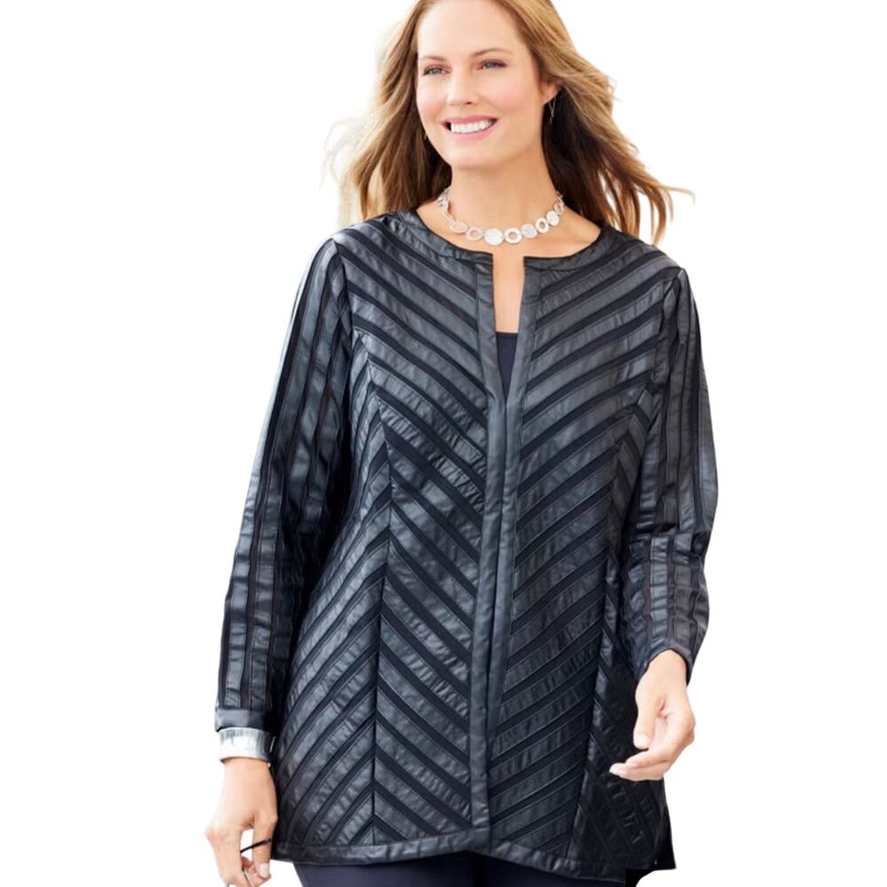Catherines Black Label Pieced Ribbon Mesh Jacket, Black, Plus Size 6XL, NWOT